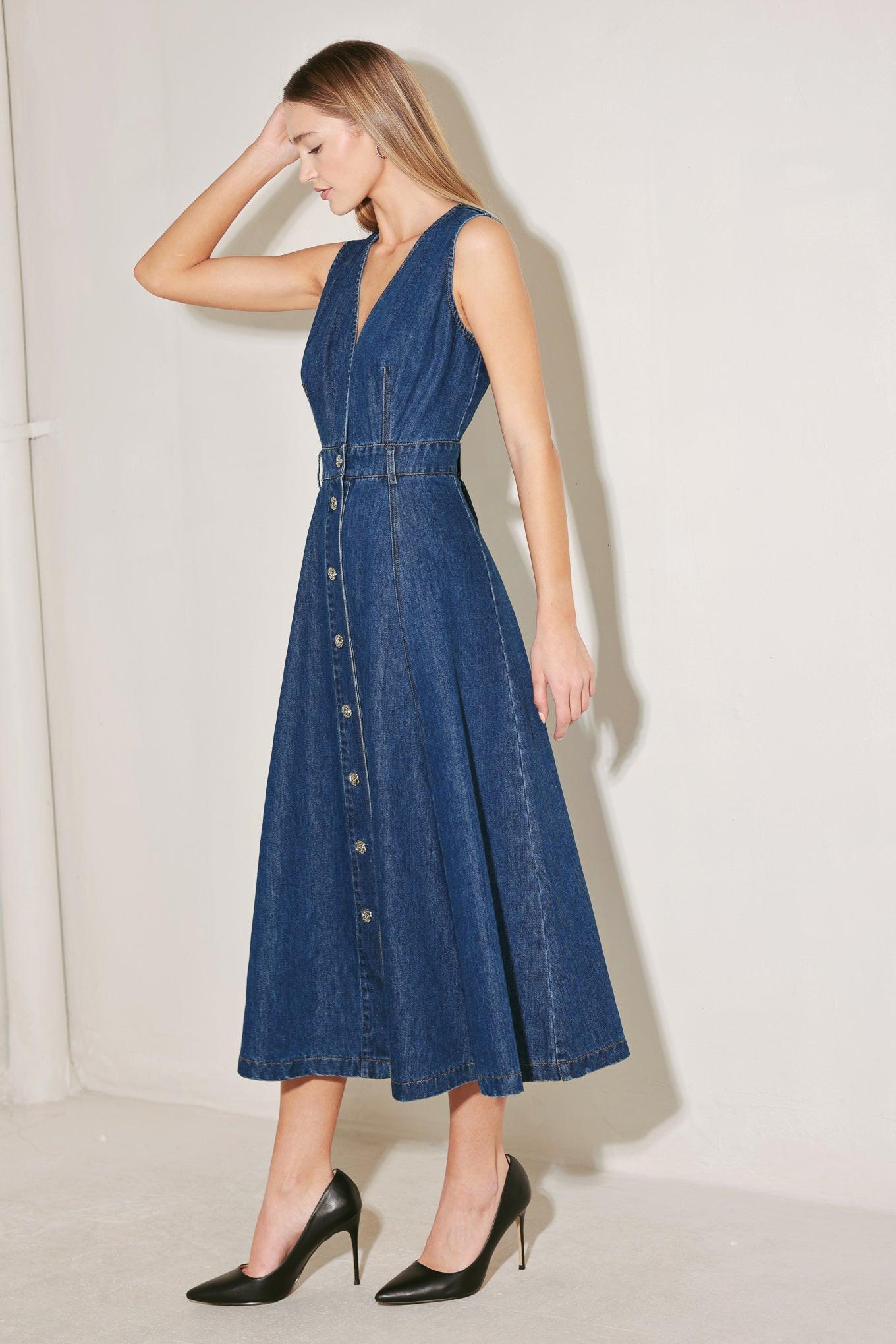 Paris in Denim Midi Dress in indigo, view 5 — Soul Flow Apparel
