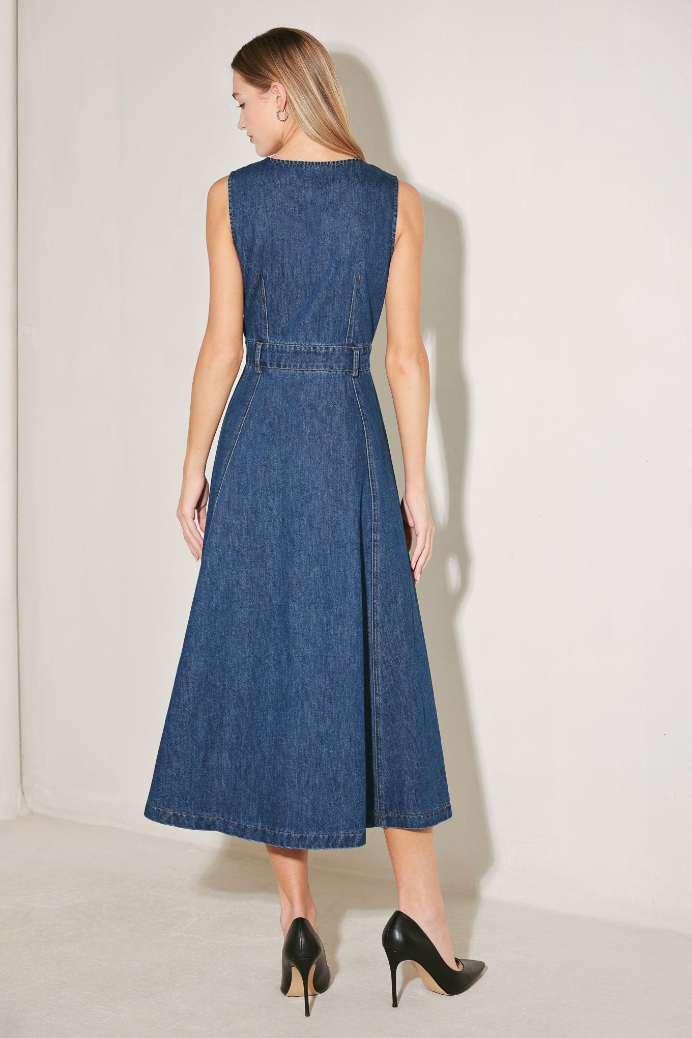 Paris in Denim Midi Dress in indigo, view 6 — Soul Flow Apparel