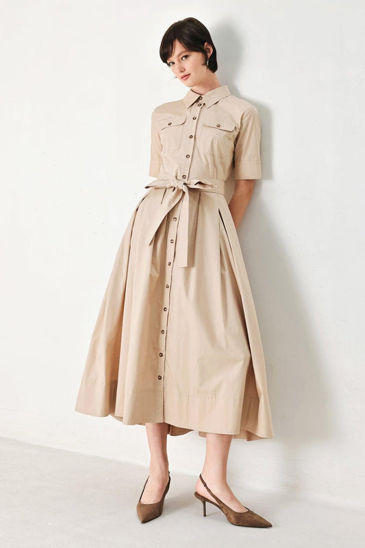 Desert Icon Woven Midi Shirt Dress in neutral, view 3 — Soul Flow Apparel
