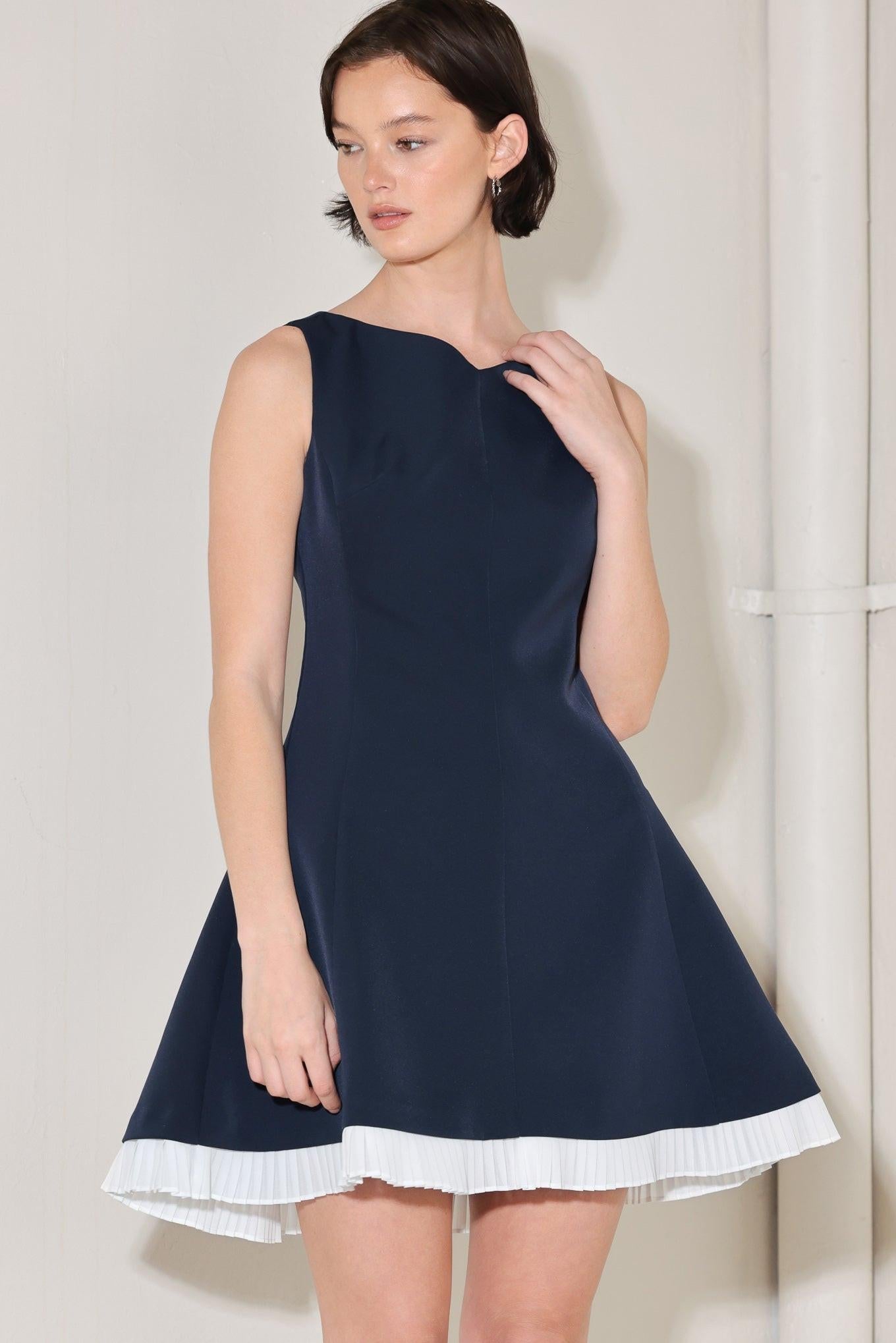 Sweet Escape Woven Mini Dress in navy white, view 3 — Soul Flow Apparel