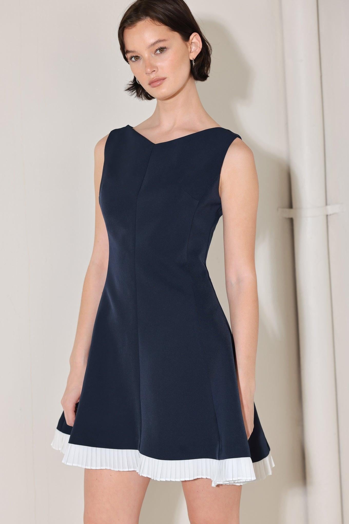 Sweet Escape Woven Mini Dress in navy white, view 4 — Soul Flow Apparel