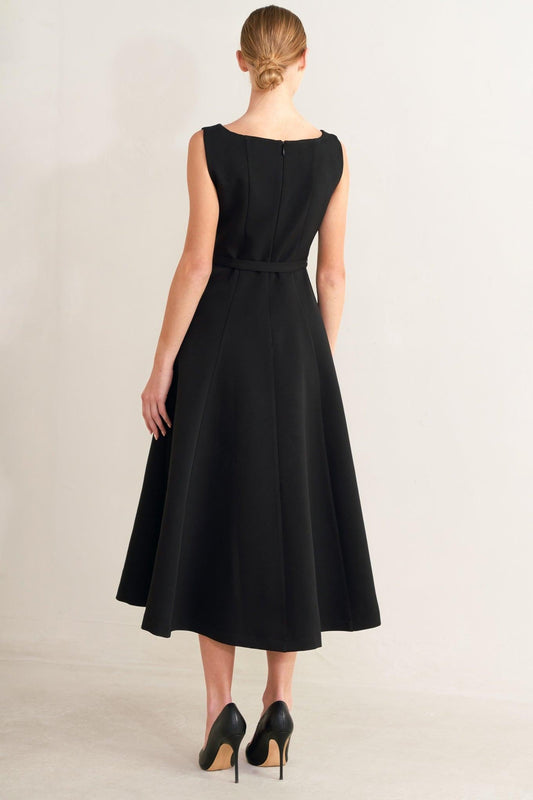 Paris After Dark Woven Midi Dress in black, view 9 — Soul Flow Apparel