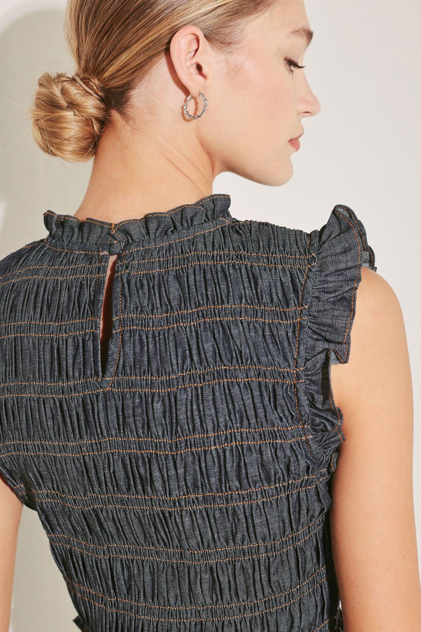 Romantic Reverie Denim Midi Dress in dark, view 3 — Soul Flow Apparel