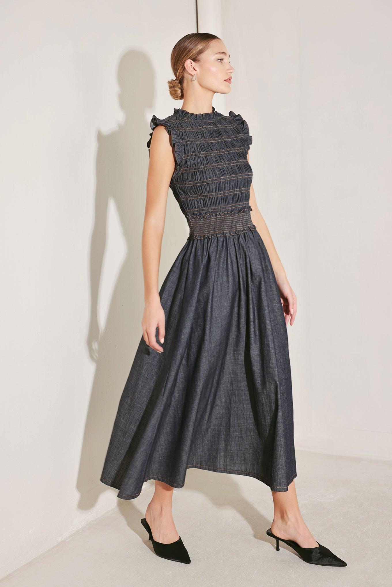 Romantic Reverie Denim Midi Dress in dark, view 5 — Soul Flow Apparel