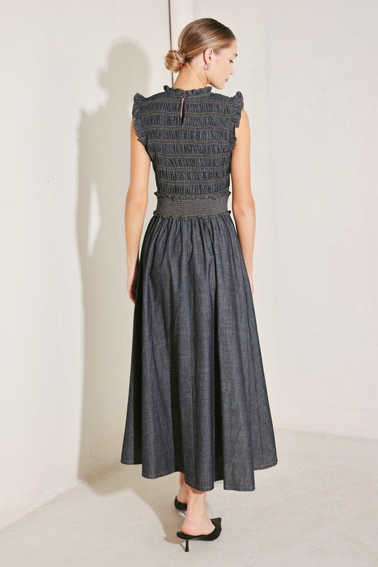 Romantic Reverie Denim Midi Dress in dark, view 7 — Soul Flow Apparel