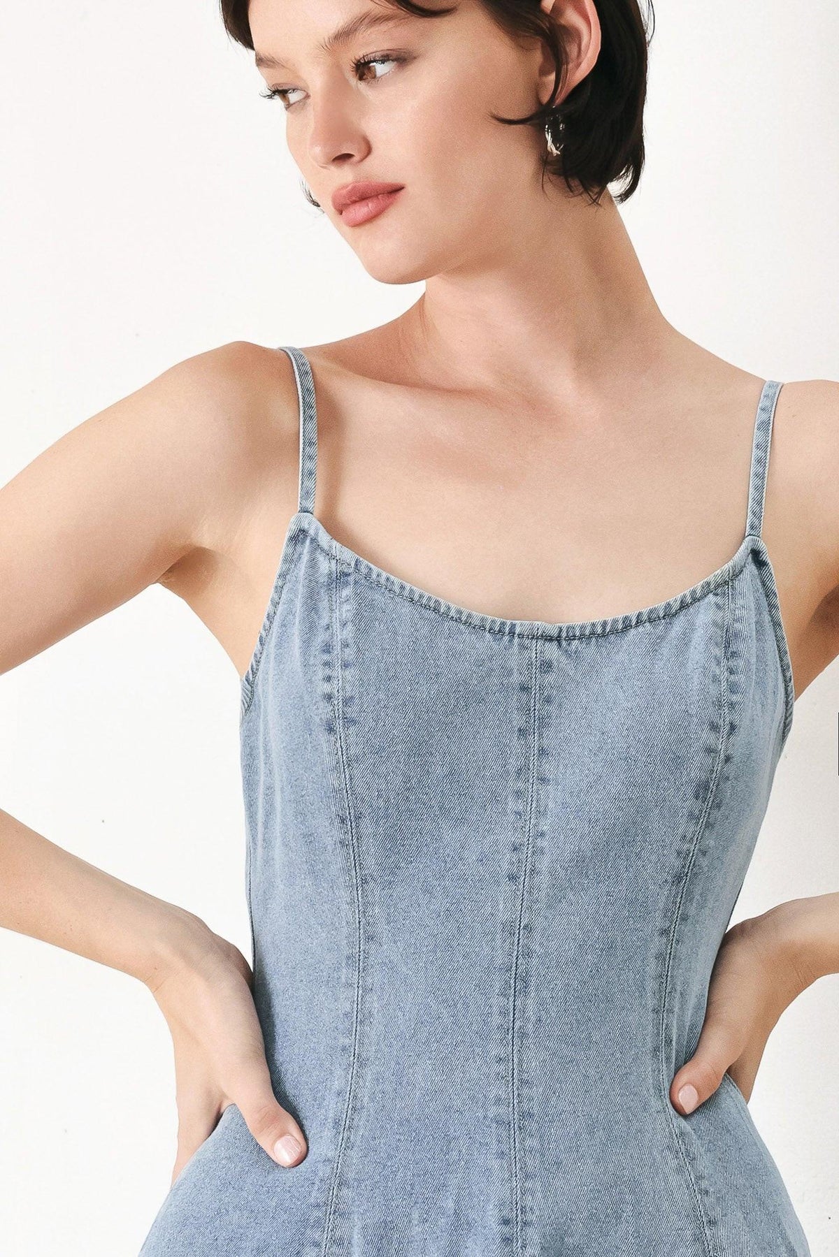 Cloud Ninette Denim Midi Dress in light denim, view 2 — Soul Flow Apparel