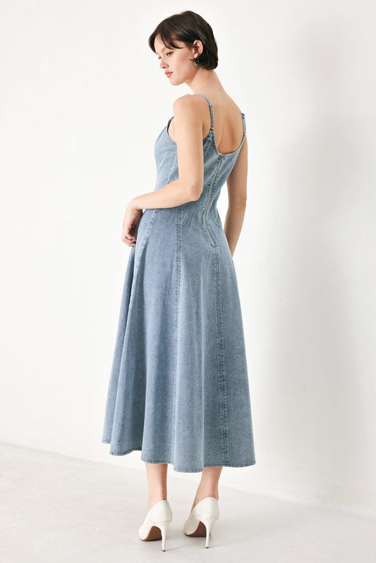 Cloud Ninette Denim Midi Dress in light denim, view 6 — Soul Flow Apparel