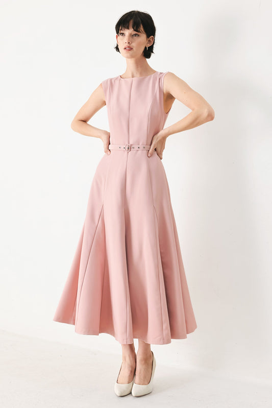 Calm Afterglow Blush Woven Midi Dress, view 1 — Soul Flow Apparel