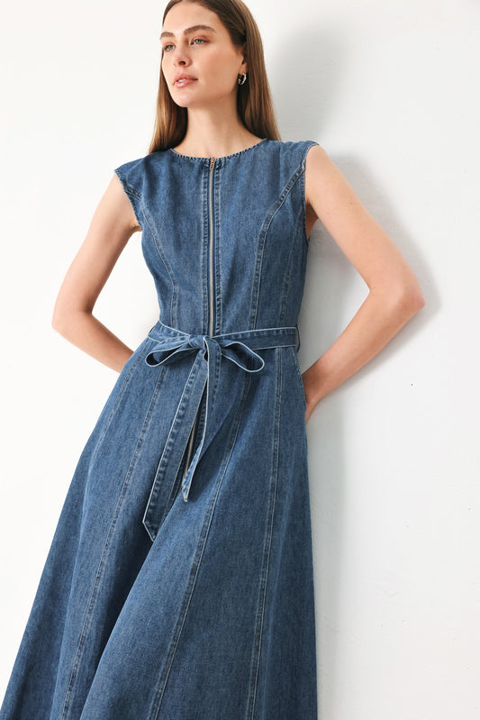 Indigo Silhouette Denim Midi Dress, view 5 — Soul Flow Apparel