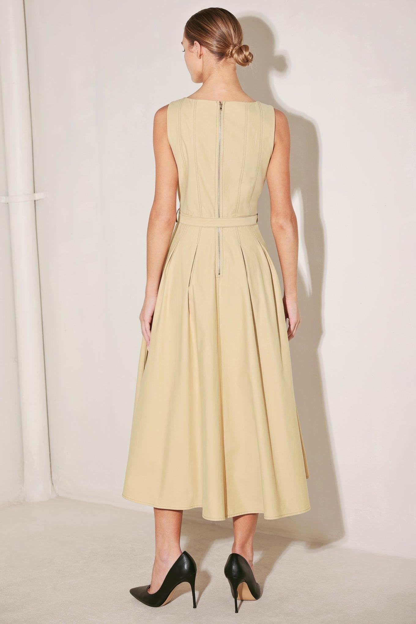 Sahara Grace Woven Midi Dress in khaki, view 7 — Soul Flow Apparel