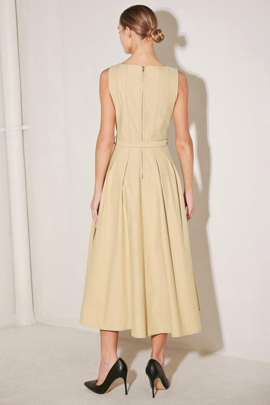 Sahara Grace Woven Midi Dress in khaki, view 7 — Soul Flow Apparel