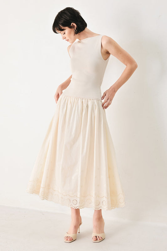 Daydream Thread Midi Dress in light taupe, view 1 — Soul Flow Apparel