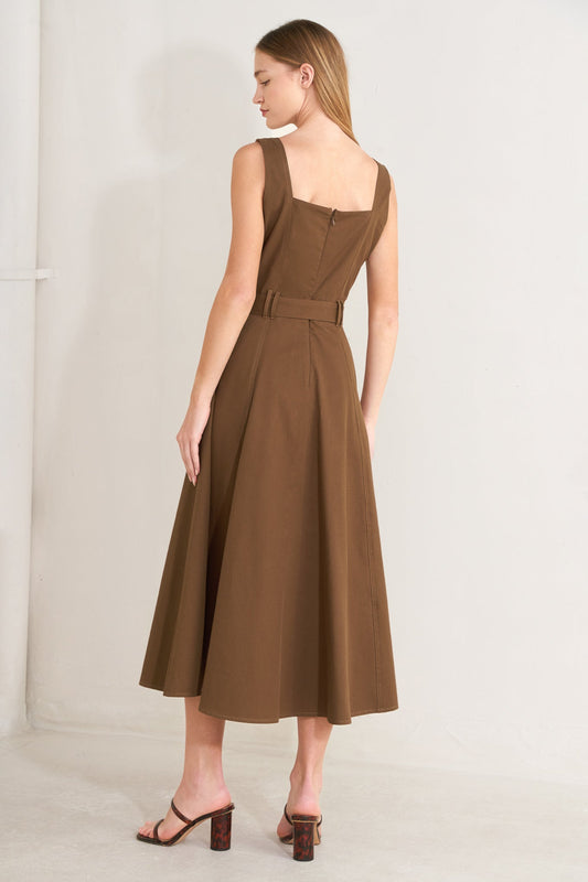 Sweet Sienna Woven Midi Dress in brown, view 6 — Soul Flow Apparel