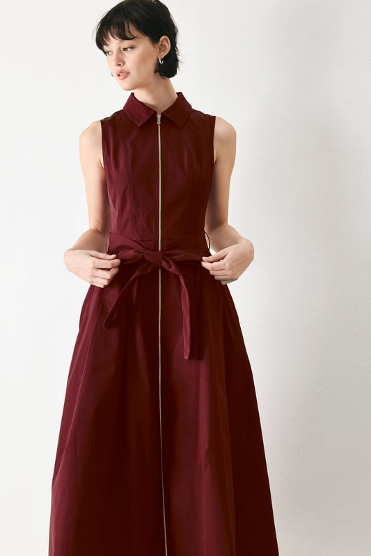 Timeless Mood Woven Midi Dress in burgundy, view 2 — Soul Flow Apparel