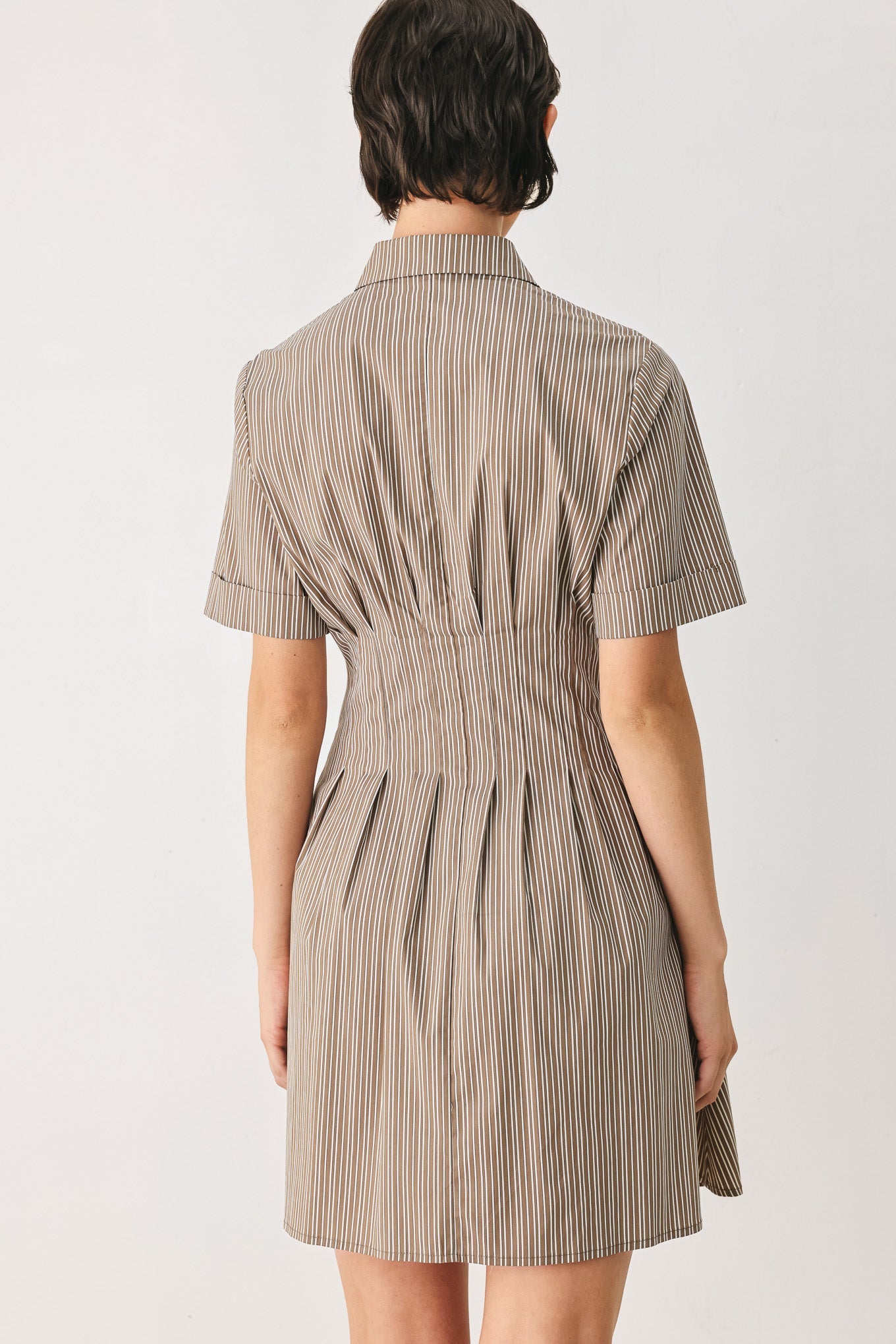 Park Avenue Woven Mini Dress in taupe multi, view 6 — Soul Flow Apparel