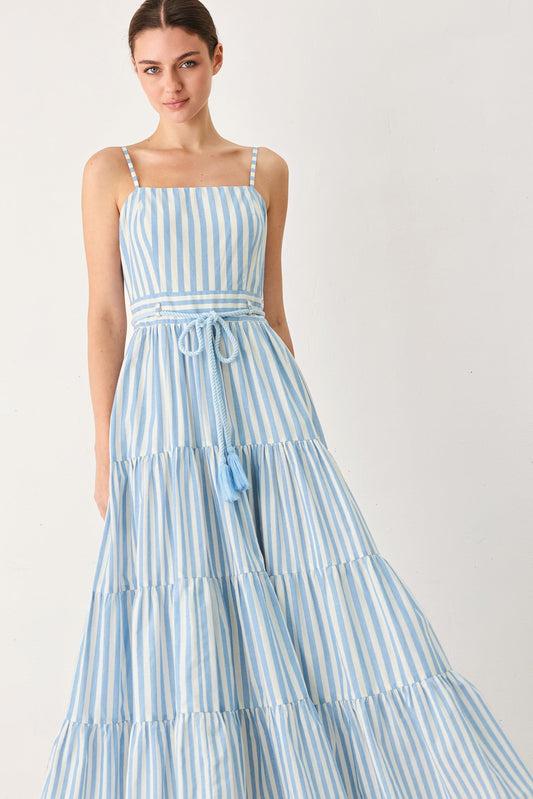 Rosy Breeze Woven Ankle Dress in blue natural, view 4 — Soul Flow Apparel