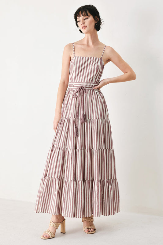 Rosy Breeze Woven Ankle Dress in burgundy natural, view 1 — Soul Flow Apparel