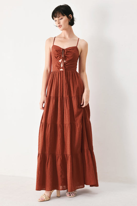 Terracotta Sunset Woven Maxi Dress in rust, view 1 — Soul Flow Apparel