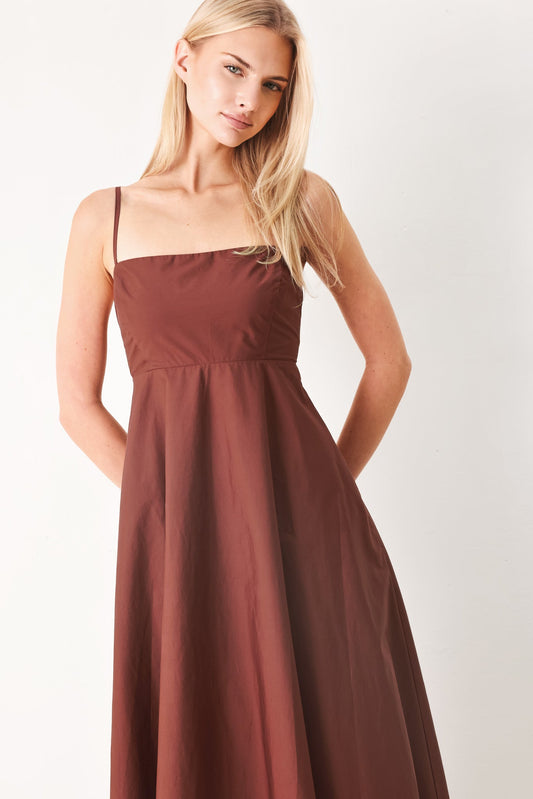 Quiet Luxe Woven Midi Dress in dark rose, view 4 — Soul Flow Apparel
