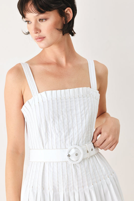 The Weekend In Nantucket Woven Midi Dress in off-white, view 3 — Soul Flow Apparel