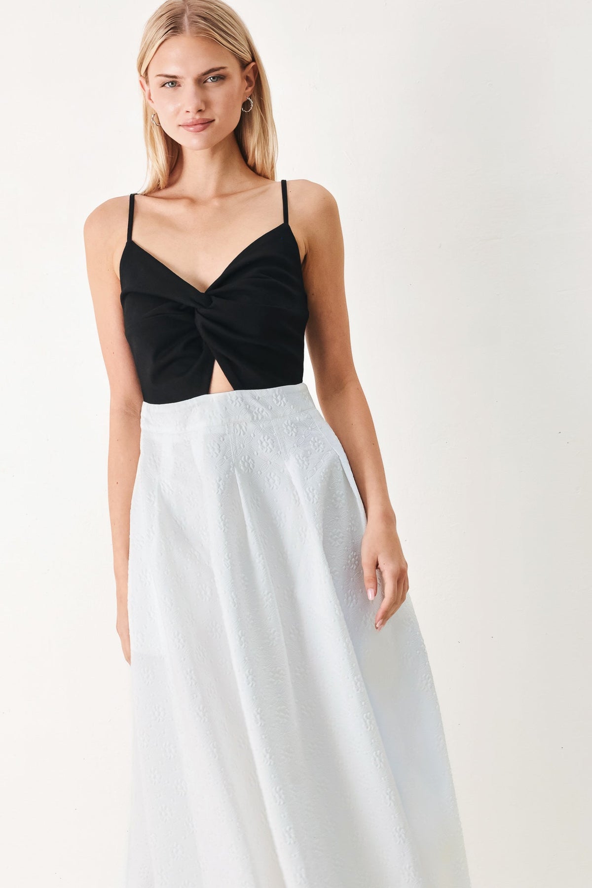 Modern Contrast Midi Dress in black white, view 2 — Soul Flow Apparel