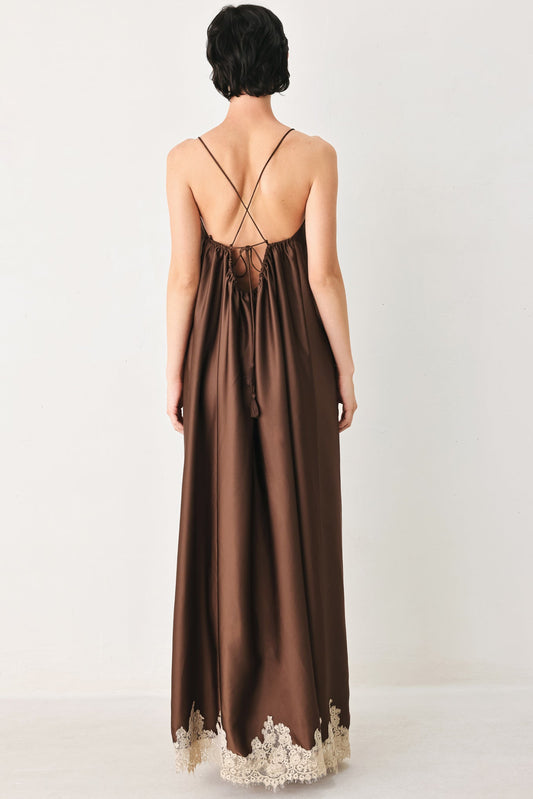 Truffle Dream Woven Midi Slip Dress in brown, view 7 — Soul Flow Apparel
