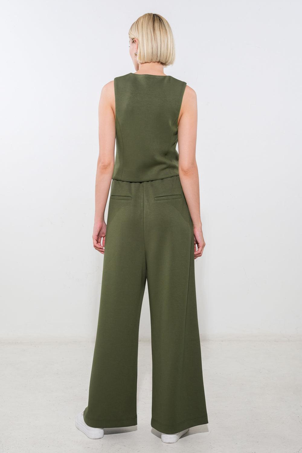 Call My Lovely Ponti Vest in olive, view 2 — Soul Flow Apparel