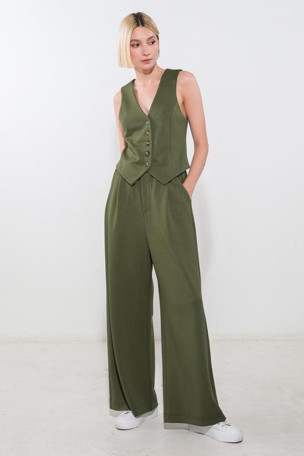 Call My Lovely Ponti Vest in olive, view 4 — Soul Flow Apparel
