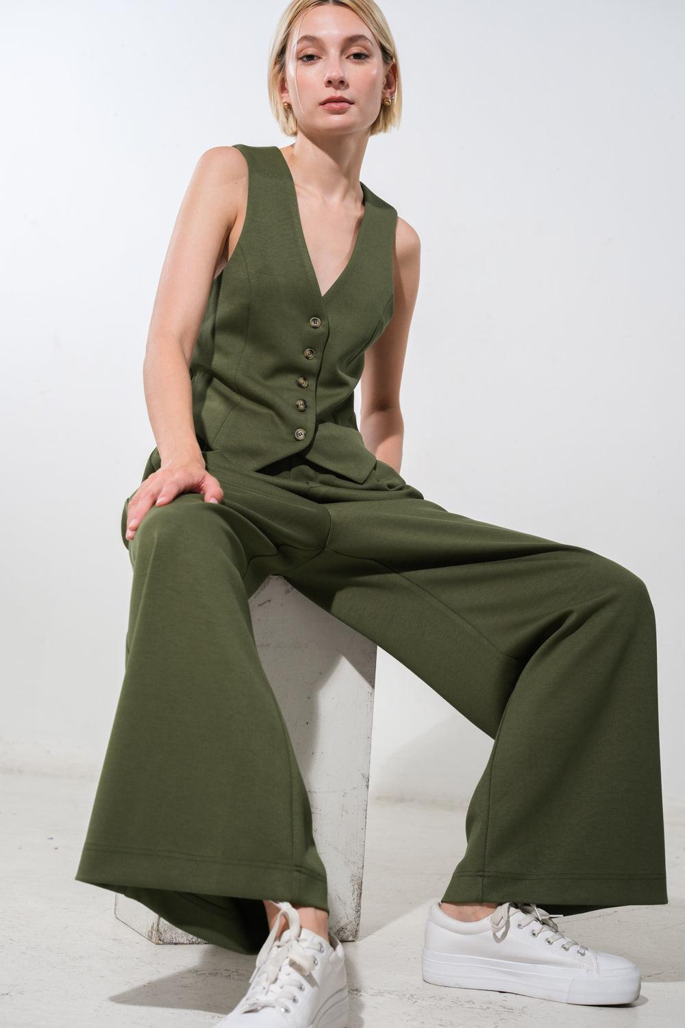 Call My Lovely Ponti Vest in olive, view 5 — Soul Flow Apparel