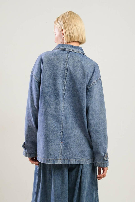 Breathtaking Charm Denim Midi Jacket in indigo, view 2 — Soul Flow Apparel