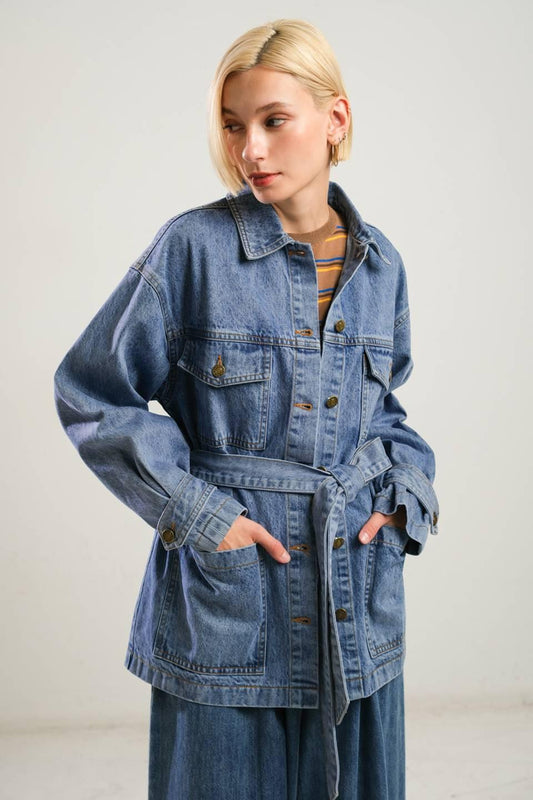 Breathtaking Charm Denim Midi Jacket in indigo, view 4 — Soul Flow Apparel