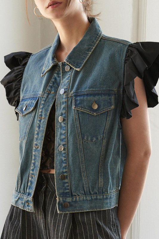 Authentic Moments Denim Vest in medium indigo, view 4 — Soul Flow Apparel