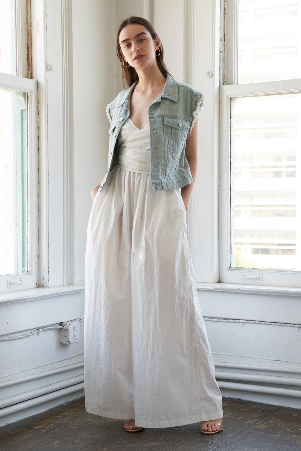 Blessed Lift Denim Vest in light indigo, view 2 — Soul Flow Apparel