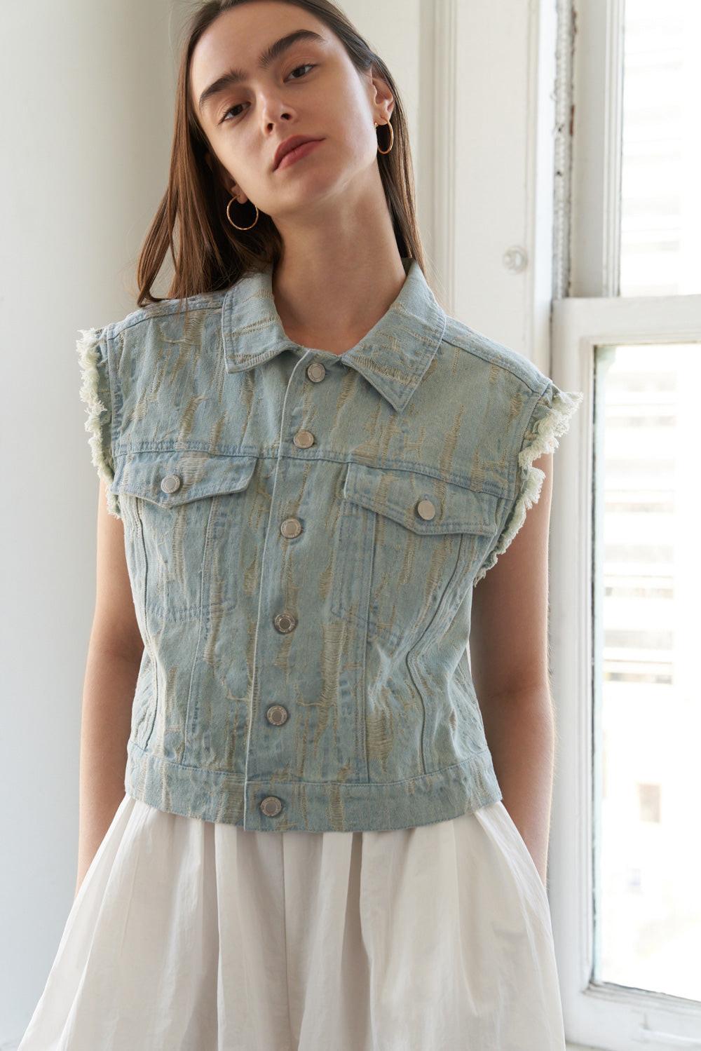 Blessed Lift Denim Vest in light indigo, view 6 — Soul Flow Apparel
