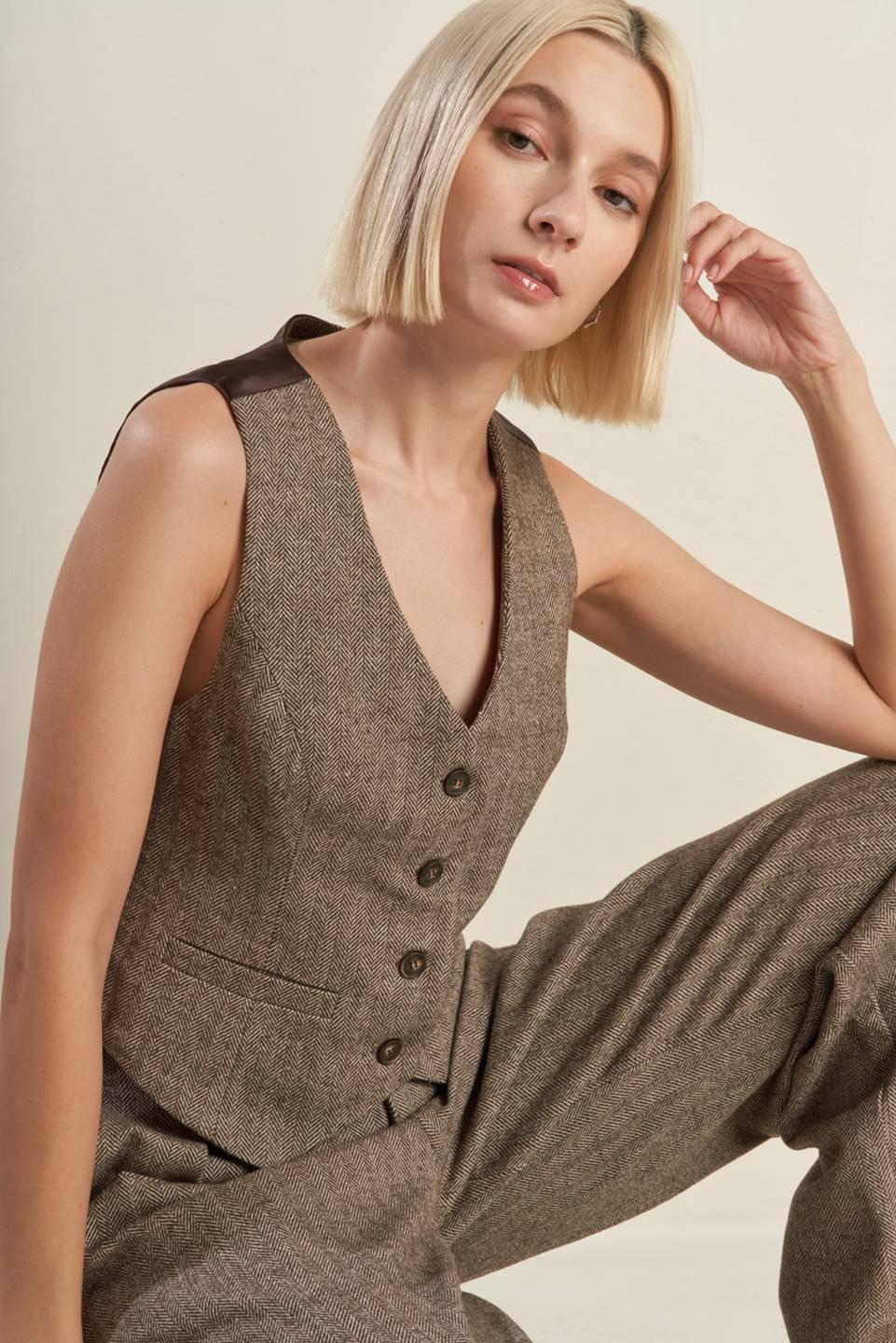 Vibrant Daze Woven Vest in brown, view 3 — Soul Flow Apparel