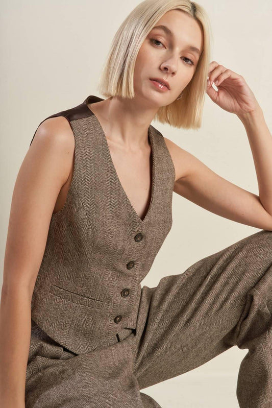 Vibrant Daze Woven Vest in brown, view 3 — Soul Flow Apparel