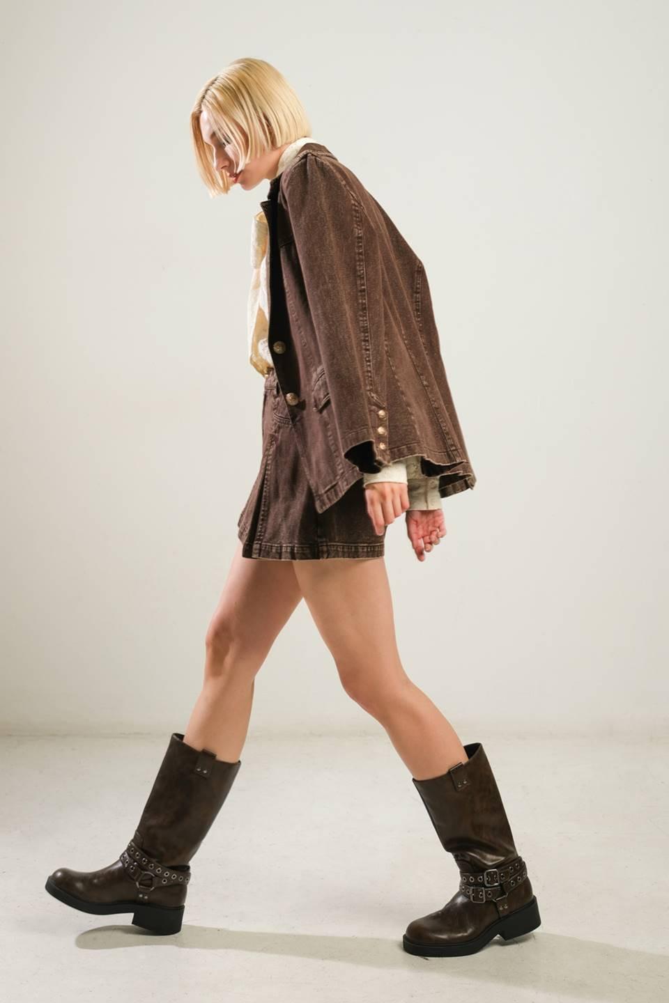 Daring Confidence Denim Blazer in brown, view 9 — Soul Flow Apparel