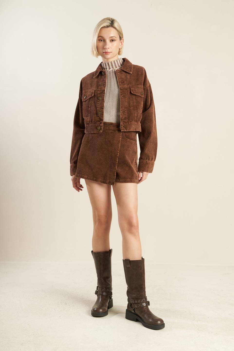Escaping Reality Corduroy Jacket in brown, view 1 — Soul Flow Apparel
