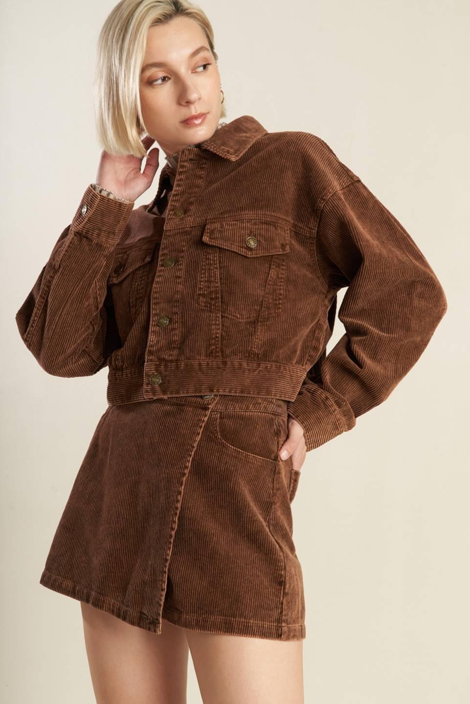 Escaping Reality Corduroy Jacket in brown, view 4 — Soul Flow Apparel