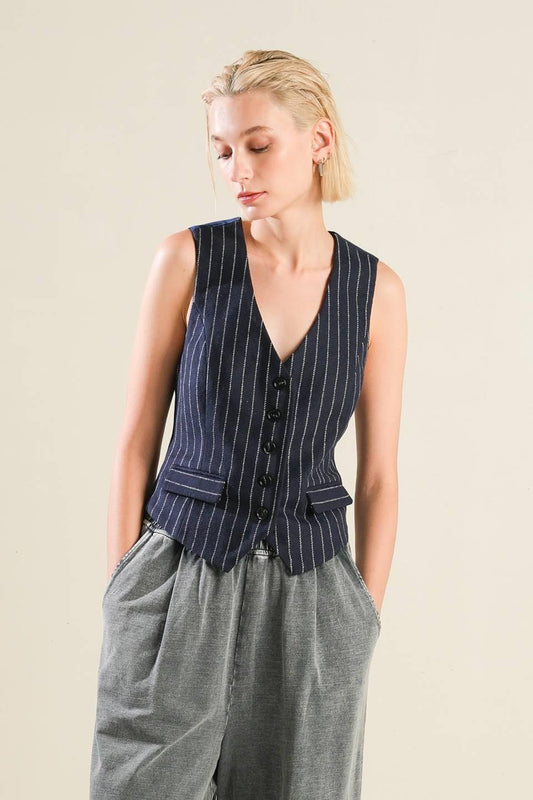 Forever Connected Woven Vest in navy, view 1 — Soul Flow Apparel
