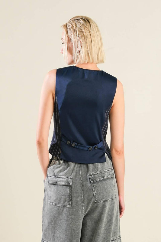 Forever Connected Woven Vest in navy, view 2 — Soul Flow Apparel