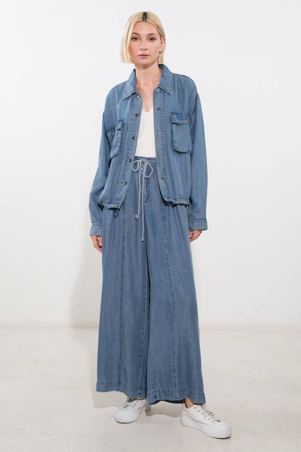 Active Vibe Tencel Denim Jacket in blue, view 5 — Soul Flow Apparel