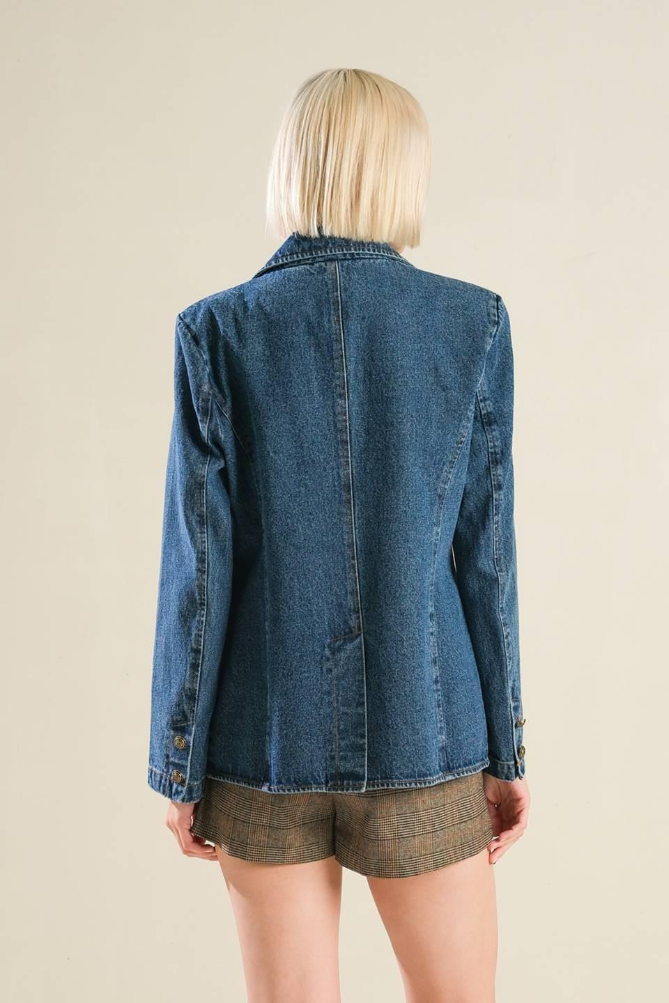 Hot to Go Denim Blazer in blue, view 2 — Soul Flow Apparel