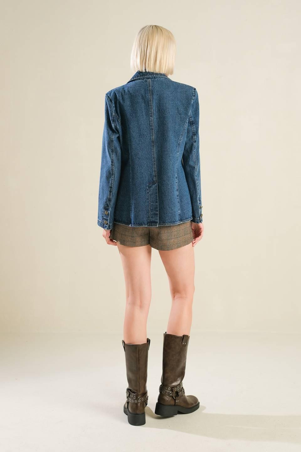 Hot to Go Denim Blazer in blue, view 6 — Soul Flow Apparel