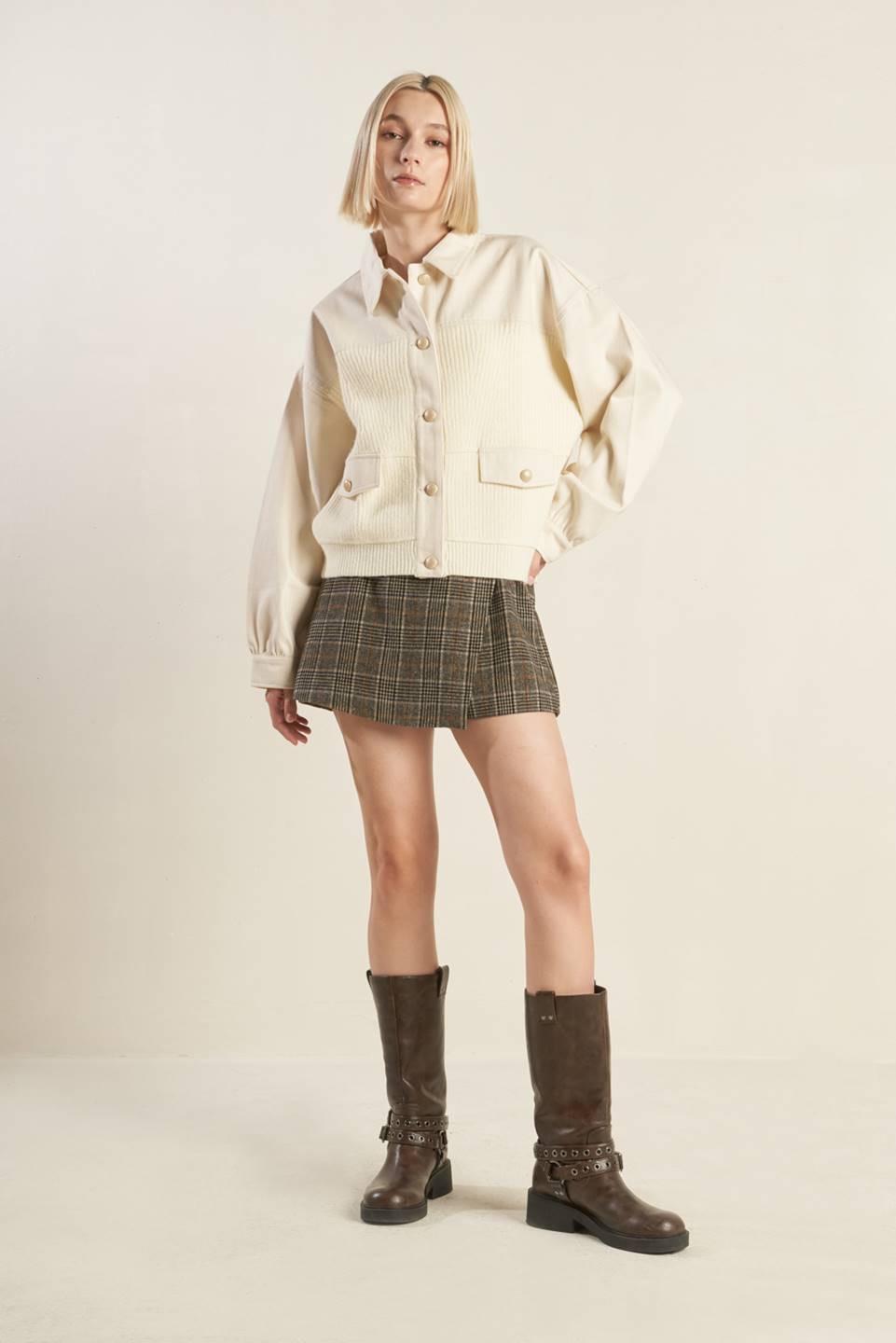 Go-Getter Girl Sweater Twill Jacket in cream, view 1 — Soul Flow Apparel