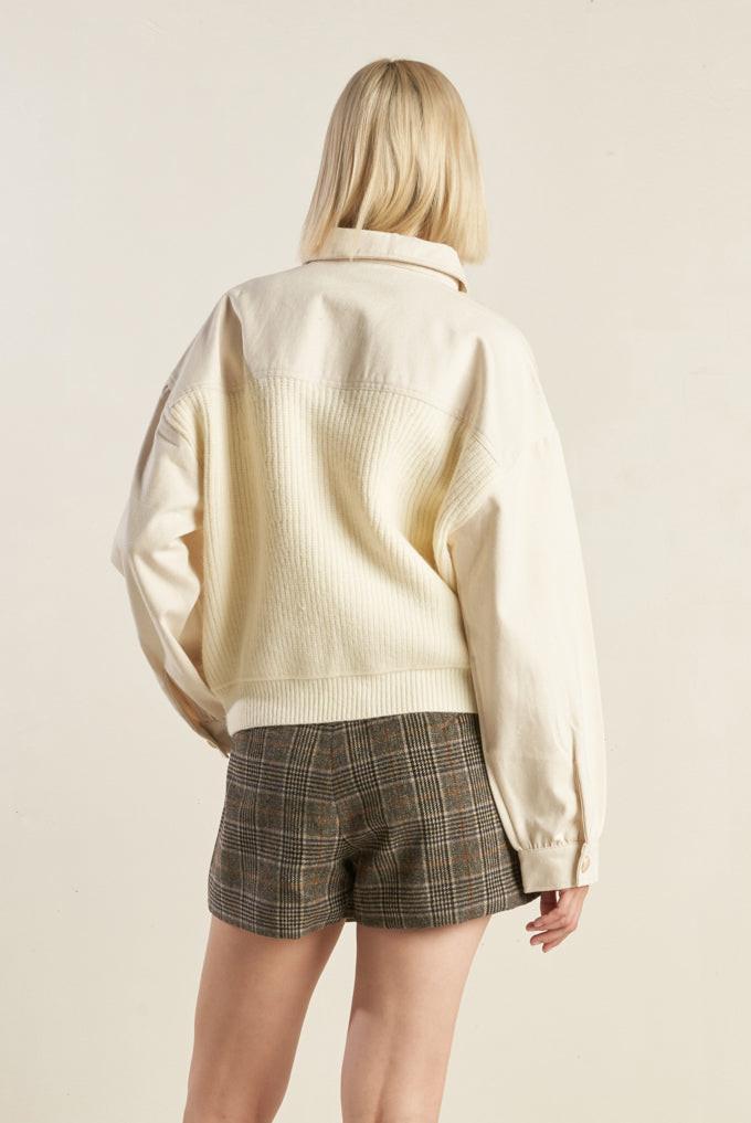Go-Getter Girl Sweater Twill Jacket in cream, view 2 — Soul Flow Apparel