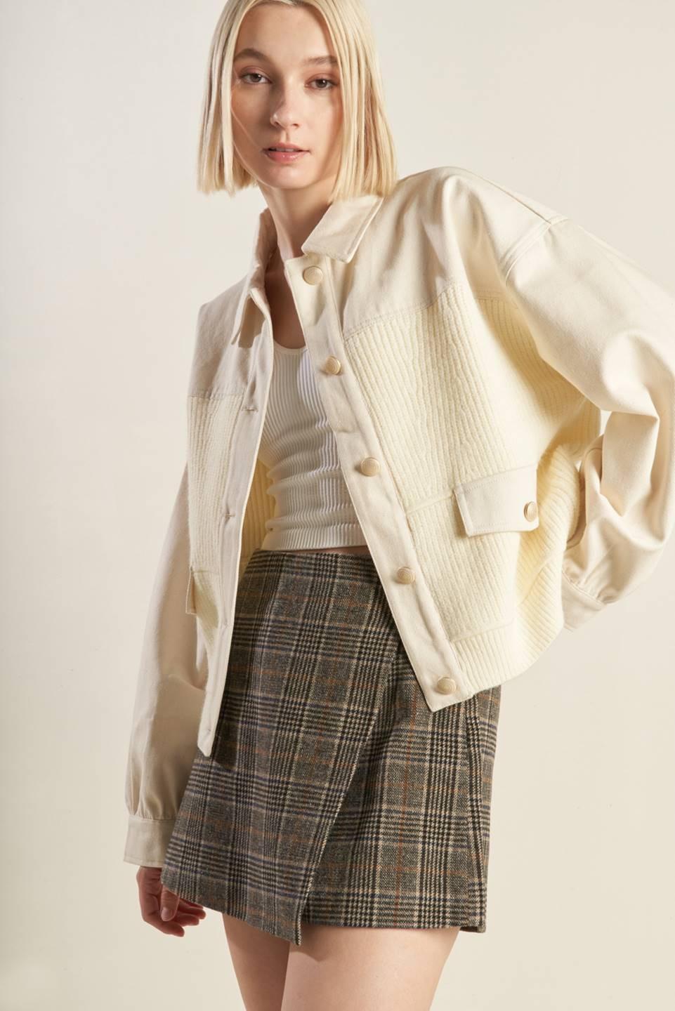 Go-Getter Girl Sweater Twill Jacket in cream, view 4 — Soul Flow Apparel