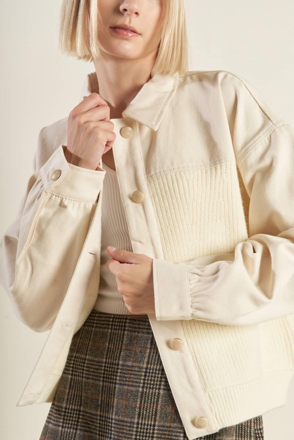 Go-Getter Girl Sweater Twill Jacket in cream, view 6 — Soul Flow Apparel