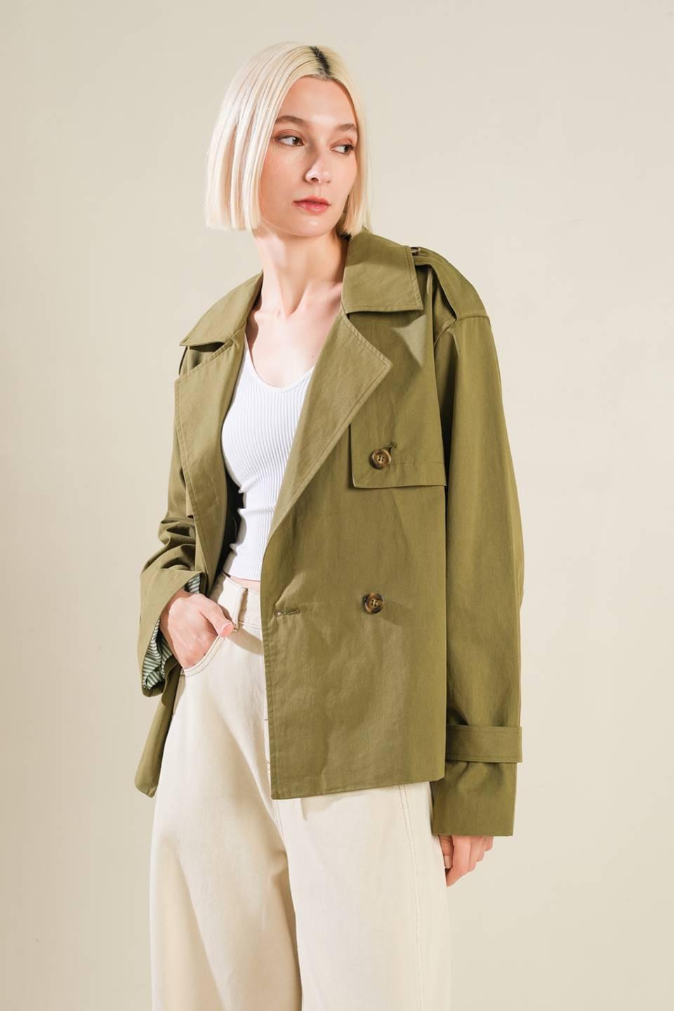 Hidden Reflections Woven Jacket in olive, view 4 — Soul Flow Apparel