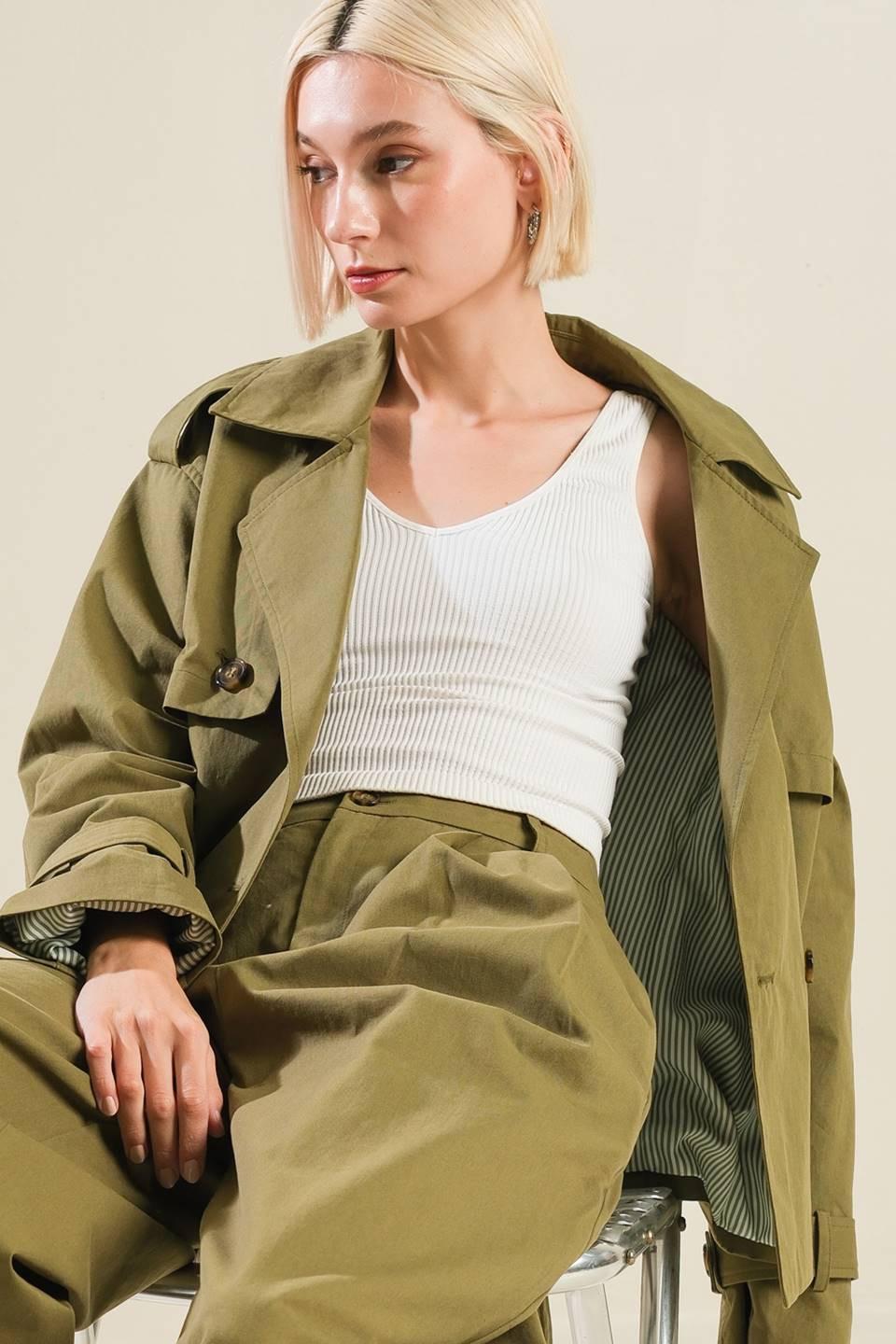 Hidden Reflections Woven Jacket in olive, view 9 — Soul Flow Apparel